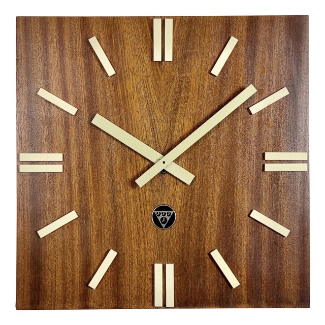 Vintage Brown Wooden Wall Clock from Pragotron, 1980s For Sale