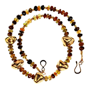 Choker Necklace of Smoky Quartz and Golden Vermeil Nuggets