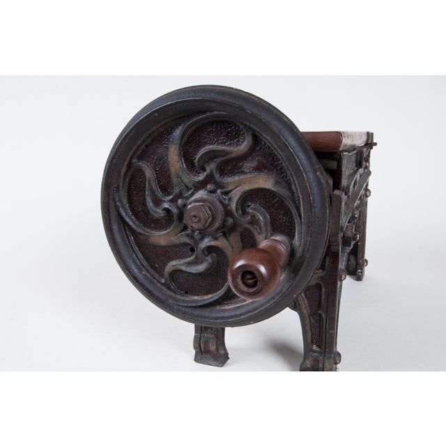 Art Nouveau Mechanical Cast Iron and Wood Tobacco Cutter, Antique, Manual, Compact Design, Exotic Accessory for Conversation For Sale - Image 3 of 11