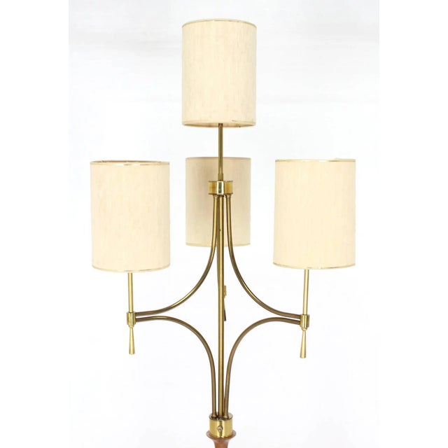 Mid Century Modern Walnut Brass Floor Lamp On Round Marble Side Table For Sale - Image 4 of 11