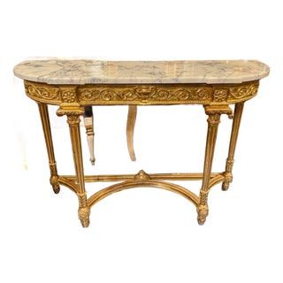 19th Century French Carved and Giltwood Console With Marble Top For Sale