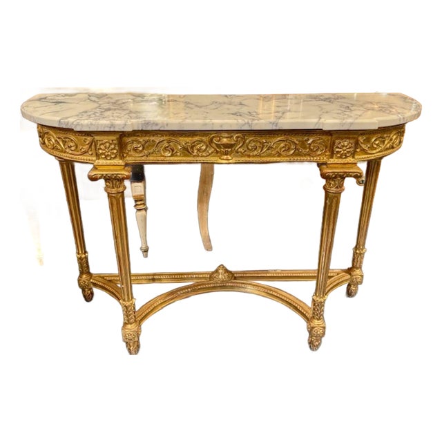 19th Century French Carved and Giltwood Console With Marble Top For Sale