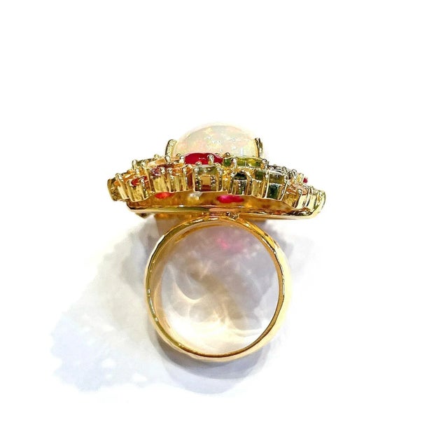 Bochic “Orient” Opal, Ruby & Sapphire Ring, Set 18K Yellow Gold & Silver For Sale - Image 12 of 12