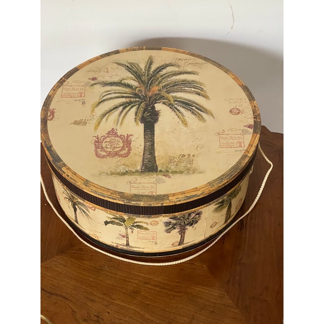 Safari Vintage Safari Palm Trees Tropical Hat Box For Sale - Image 3 of 4
