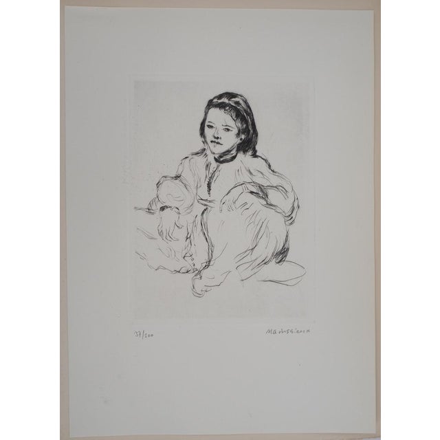 Lucien Mainssieux, Crouching Moroccan Woman, Original Signed Etching, 1949 For Sale - Image 4 of 7