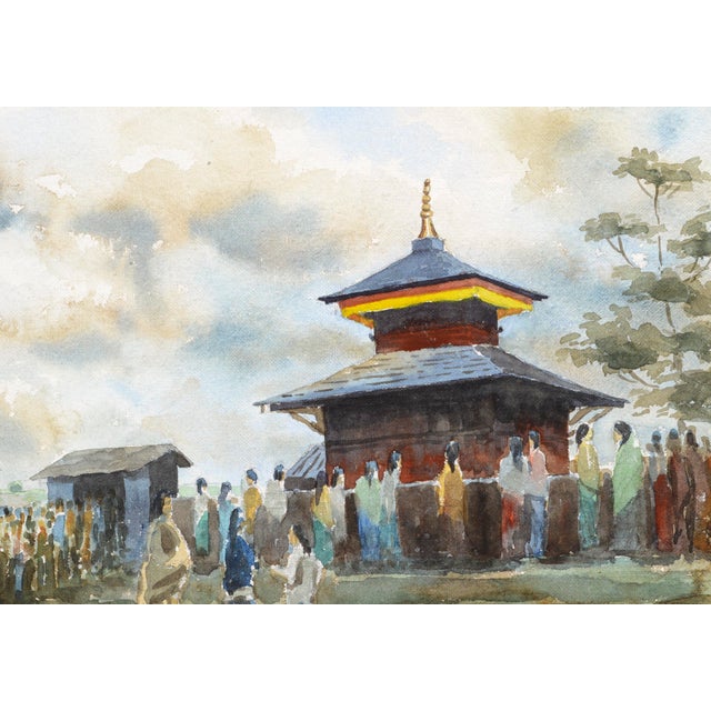 Impressionist Figurative Landscape -- Visiting the Temple by Alok Gurung For Sale - Image 3 of 5