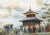 Impressionist Figurative Landscape -- Visiting the Temple by Alok Gurung For Sale - Image 3 of 5