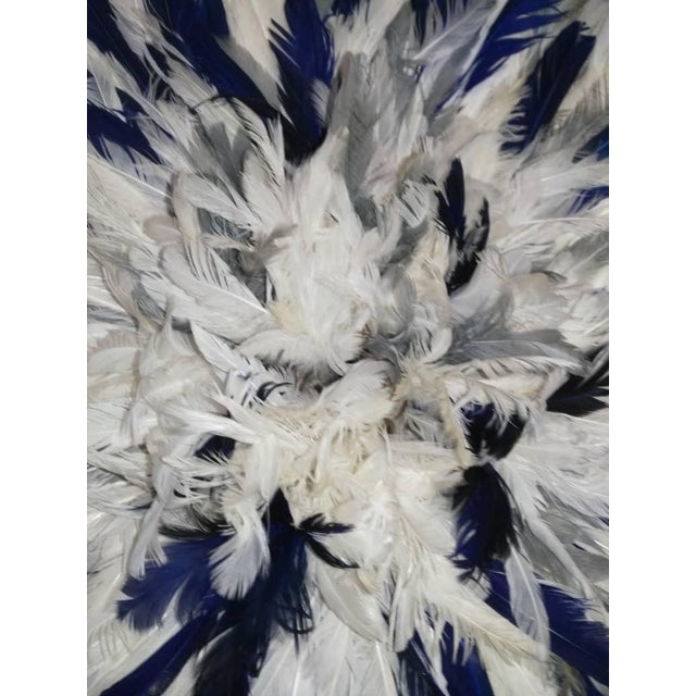 Mid-Century Modern Juju Hat Speckled White Gray and Navy Blue of 20" - 50 Cm For Sale - Image 3 of 6
