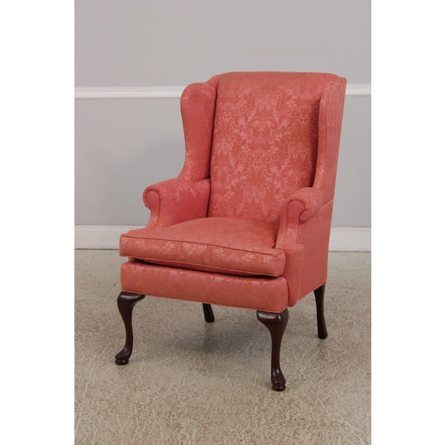 1990s Hancock & Moore Damask Upholstered Wing Chair For Sale - Image 5 of 14