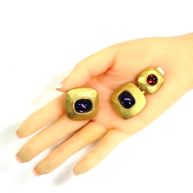 Vintage 1960s Mid-Century Modern Designer Jewel-Tone Bracelet & Earrings - 5 Pieces For Sale - Image 12 of 12