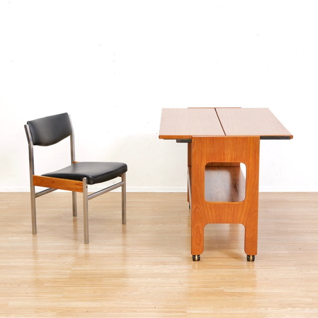 Mid Century Teak Mechanical Bar Cart Folding Console Table For Sale In Los Angeles - Image 6 of 10
