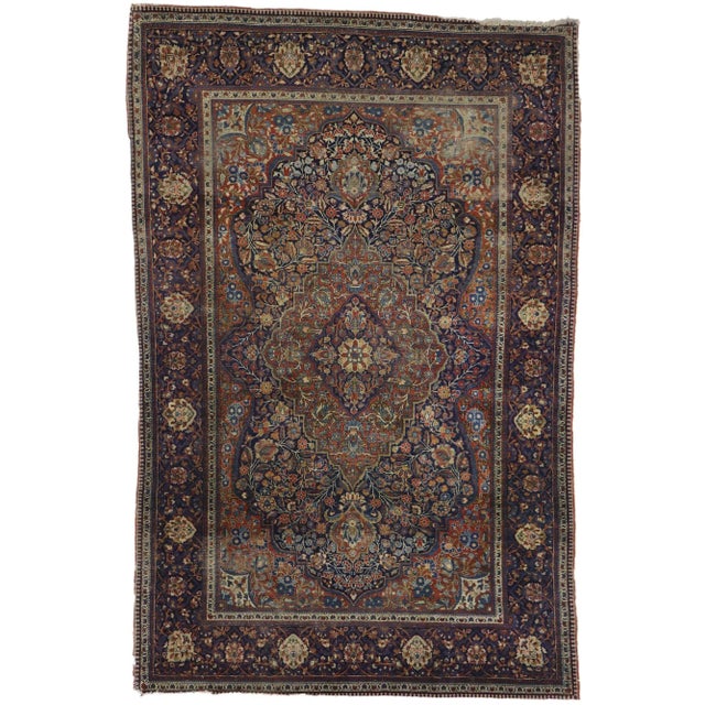 Antique Persian Kashan Ateshoglou Rug - 04'03 X 06'06 For Sale - Image 9 of 9