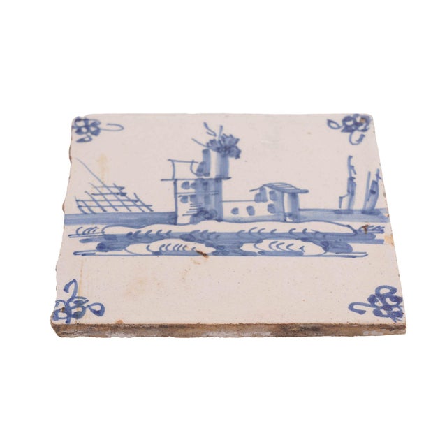 Pair of Delft Faience Tiles in Cobalt Blue, C. 1700's For Sale - Image 4 of 8