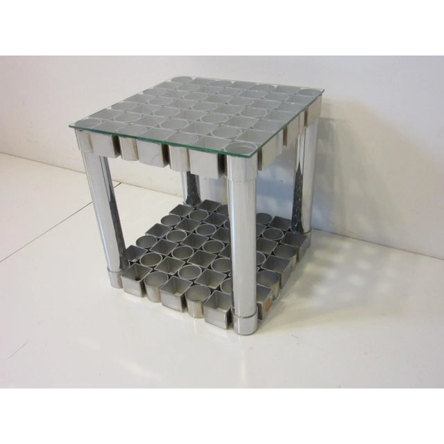 Modern Italian L.A.R.M. Designs Chromed Steel & Glass Sculptural Side Table For Sale - Image 3 of 11