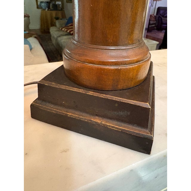 Theodore Alexander Vintage, Labeled Theodore Alexander Barley Twist Table Lamp With Leather‑Look Shade That Has a “Faux Tortoise Shell” Liner – Great Patina - 37.5” High For Sale - Image 4 of 11