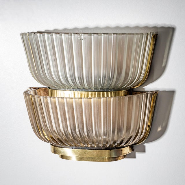 Metal Art Deco Glass Wall Lights attributed to Archimede Seguso, Italy, 1940s, Set of 2 For Sale - Image 7 of 11