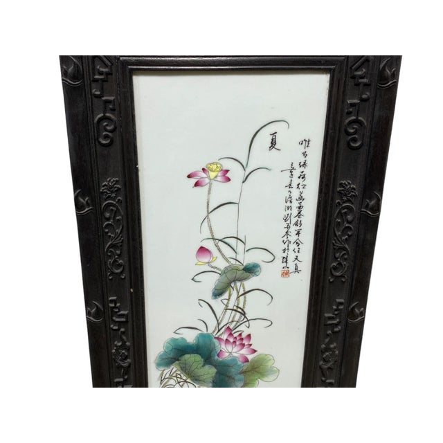 Chinoiserie Hand Painted Famille Rose Porcelain Panel 49.25" H For Sale - Image 10 of 13
