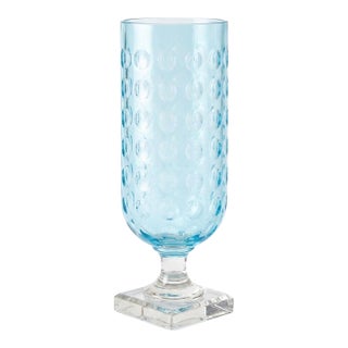 Vintage Light Aqua Hobnail Glass Hurricane Lantern on Clear Pedestal Base For Sale