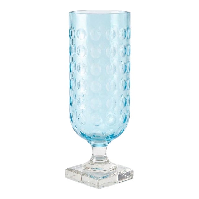 Vintage Light Aqua Hobnail Glass Hurricane Lantern on Clear Pedestal Base For Sale