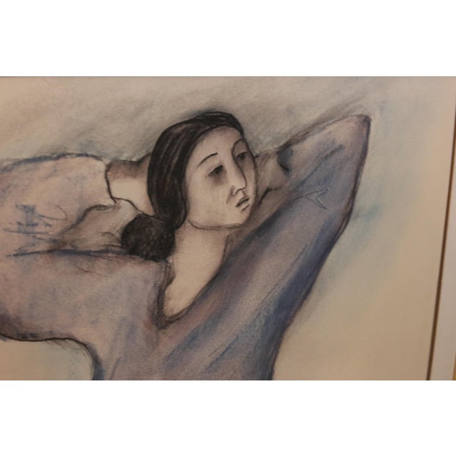 Blue 1980s R. C. Gorman Framed "Jeanette" Vintage Print Depicting a Navajo Woman in Blue For Sale - Image 8 of 12