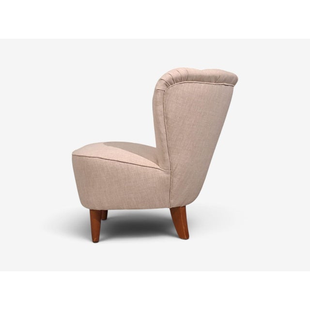 Wood Carl-Johan Boman, Lounge Chairs, Beige Linen, Wood, Finland, 1950s For Sale - Image 7 of 11