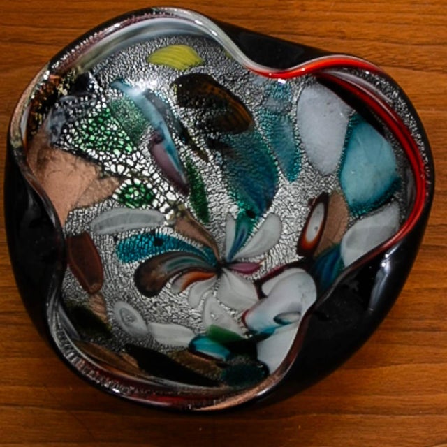 Multicolored art glass ash tray / catch all with abstract design. Mid century modern style square ash tray. C 1970...