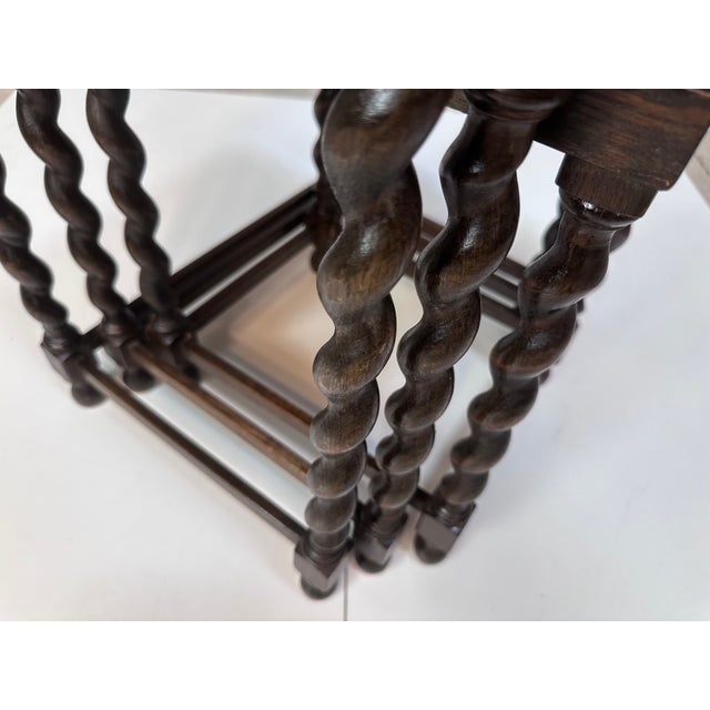 Nesting Tables with Hand-Painted Ceramic Tiles and Barley Twist Legs, Sweden, 1930s, Set of 3 For Sale - Image 16 of 18
