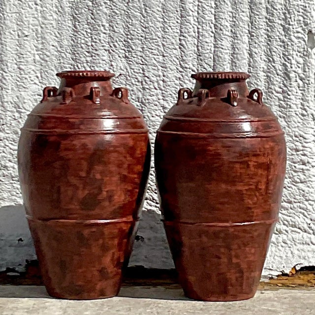 Vintage Boho Painted Terracotta Urn - a Pair For Sale In West Palm - Image 6 of 6