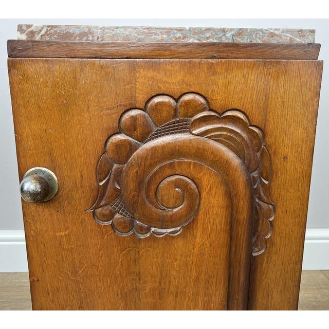 Antique French Art Deco Oak Bedside Table with Marble Top For Sale - Image 4 of 12
