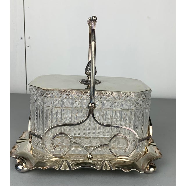 English 1960s Cut Crystal Serving Candy Dish in Metal Holder For Sale - Image 3 of 12
