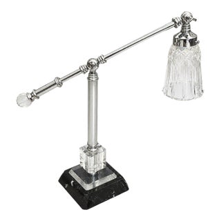 Mid 20th Century Modern Desk Table Lamps Adjustable Crystal Shade Marble Base For Sale