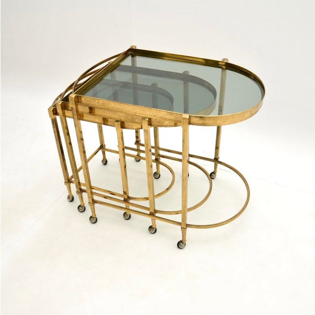 Vintage Italian Nesting Tables in Brass, 1970s, Set of 3 For Sale - Image 4 of 11