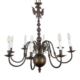 Dutch Bronze 8-Arm Chandelier with Eagle and Mascarons For Sale