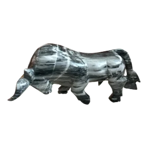 1970s Hand Carved Black & White Italian Marble Bull Sculpture