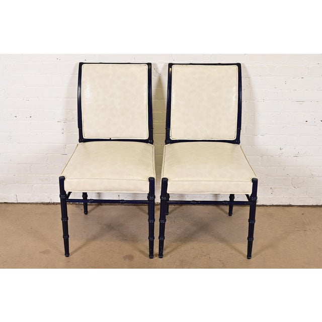 Mid-Century Modern Baker Furniture Style Mid-Century Hollywood Regency Ebonized Faux Bamboo Side Chairs or Dining Chairs, Pair For Sale - Image 3 of 12