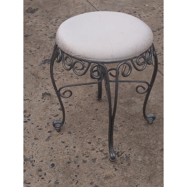 Vintage Wrought Iron Vanity Stool Seat With Cream Cushion Chairish