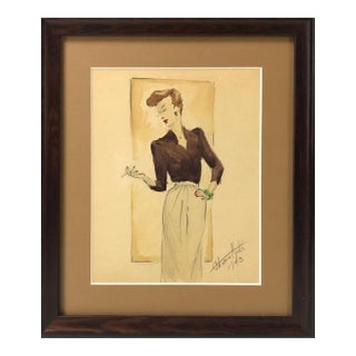 1943 Fashion Design Series Watercolor Painting, Gloria Hicks (American, 1916-) - #Sw-3w For Sale