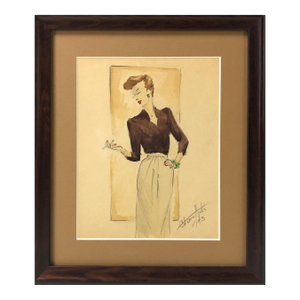 1943 Fashion Design Series Watercolor Painting, Gloria Hicks (American, 1916-) - #Sw-3w