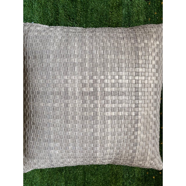 Animal Skin Lulu & Georgia Woven Blue Leather Decorative Pillow For Sale - Image 7 of 9