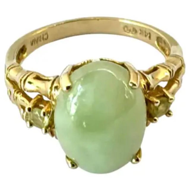 Mid 20th Century 14k Gold Oval Jade Cocktail Ring Vintage Chinese For Sale - Image 5 of 8
