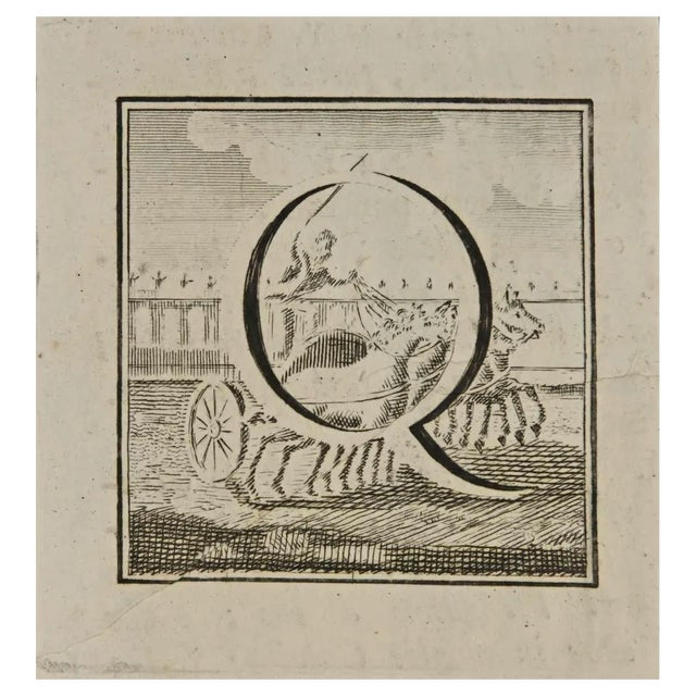 Luigi Vanvitelli, Letter of the Alphabet Q, Etching, 18th Century For Sale