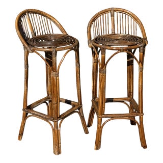 Vintage Rattan Bar Stools, 1960s, Set of 2 For Sale