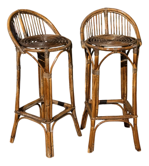 Vintage Rattan Bar Stools, 1960s, Set of 2