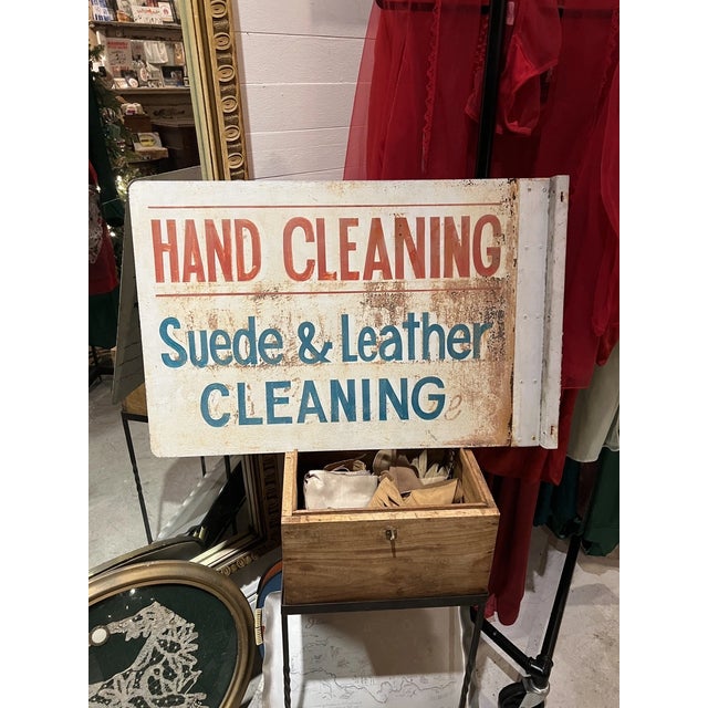 Traditional Vintage Hand Painted Hand Cleaning Suede Leather Cleaning Flange Sign For Sale - Image 3 of 3