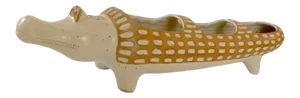 Vintage 1970s David Stewart Lion Alligator Valley Stoneware Crocodile Incised Planter