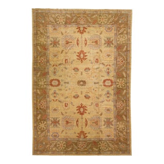 Oversize Modern Turkish Oushak Rug in Warm Beige With Vintage-Inspired Design For Sale