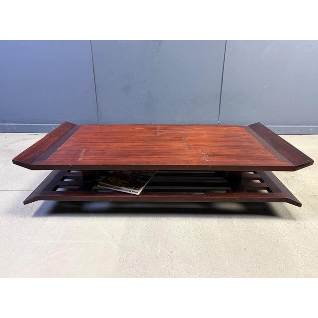 Two-Tiered Pagoda Wabi Sabi Coffee Table in Wood and Bamboo, 1970s For Sale - Image 11 of 12