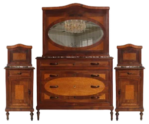 Antique Italian Marble Top Nightstands and Chest of Drawers Set, Set of 3