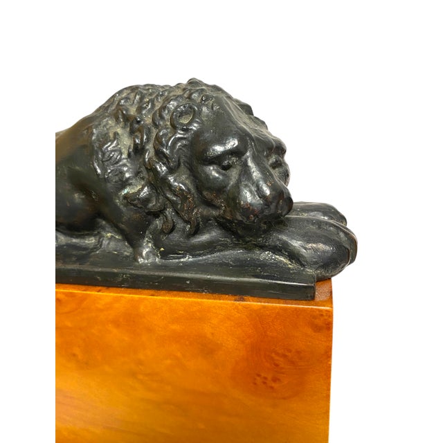 Bronze Lion Bookends Antonio Canova Style Cherry Wood Neoclassical Decor Vintage For Sale In San Francisco - Image 6 of 9
