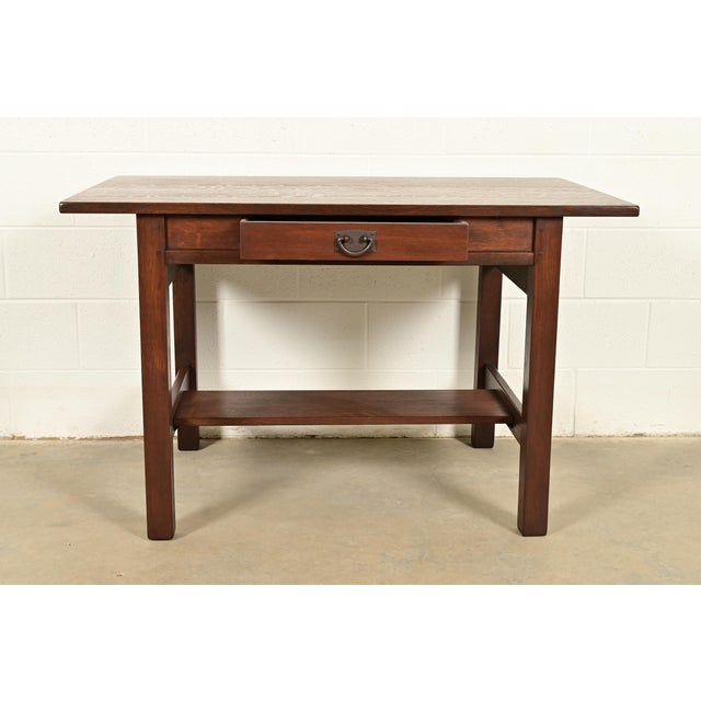 Early 20th Century Gustav Stickley Antique Mission Oak Arts & Crafts Writing Desk or Library Table, Newly Refinished For Sale - Image 5 of 14